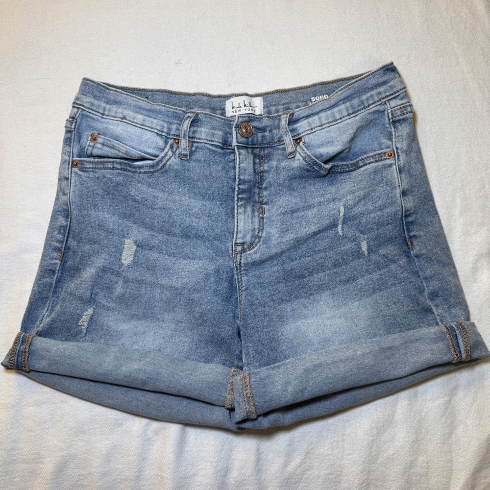 Nicole Miller New York Soho High Rise Light Wash Cuffed Denim Shorts Womens 4